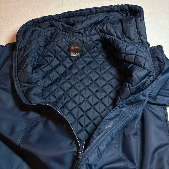 Vintage 90s NIKE Women's Size Medium Full Zip Puffer Jacket Navy Blue Spell Out - Picture 7 of 9